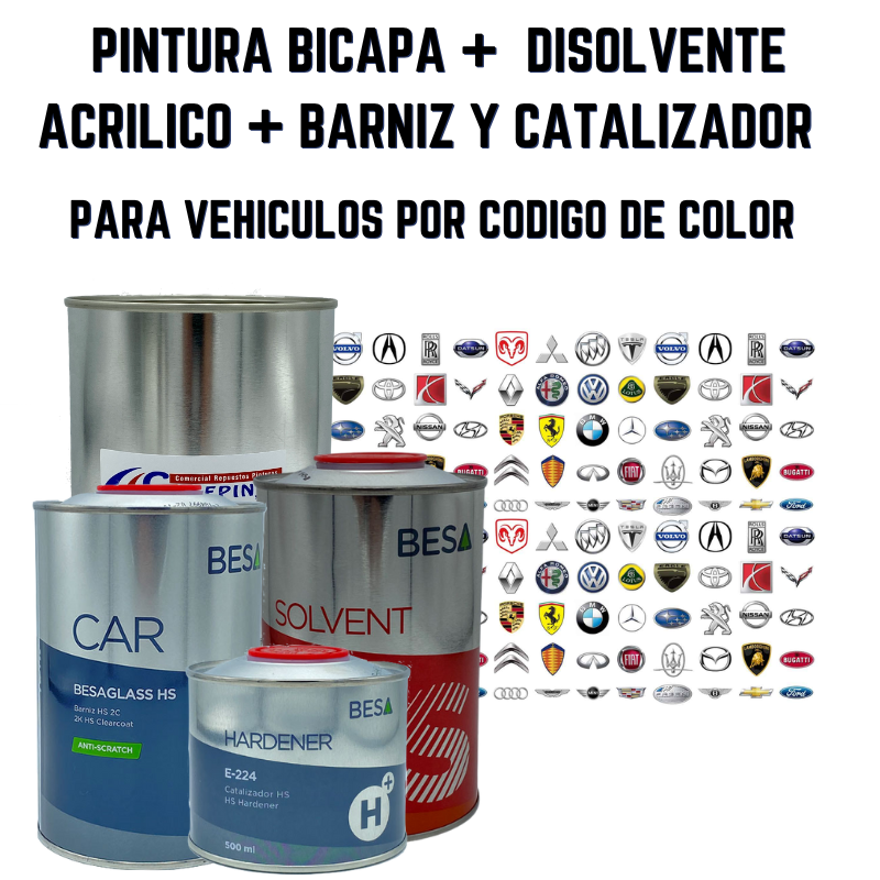 Kit Pintura Bicapa, Disolvente, Barniz y Catalizador para Coche/Moto por Código de Color