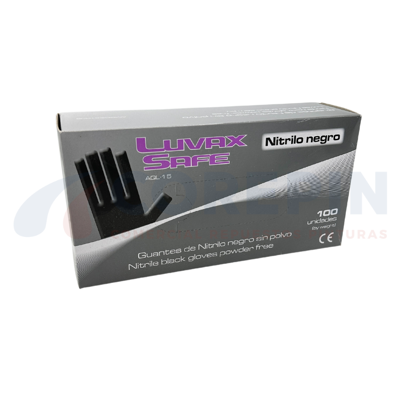 Guante de Nitrilo Negro Luvax Safe sin Polvo